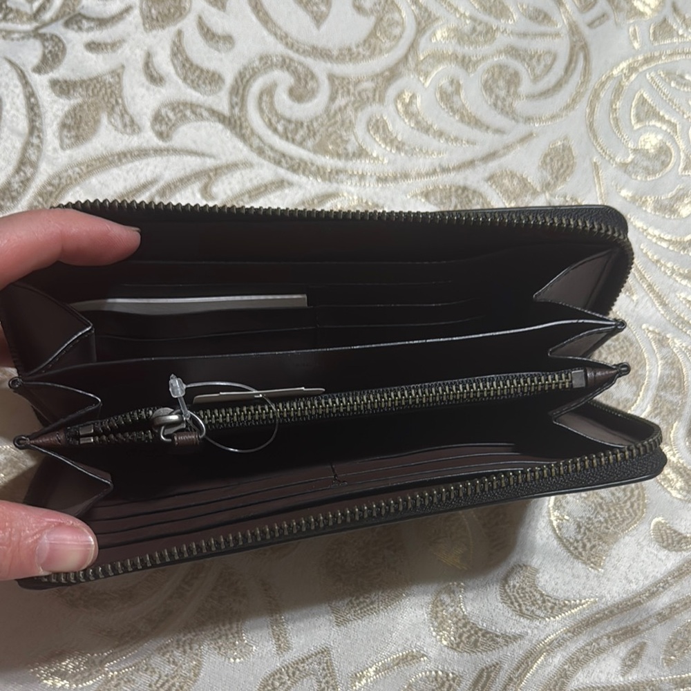 Coach Embossed Accordn Signature Leather Wallet - Dark Brown - Picture 6 of 11